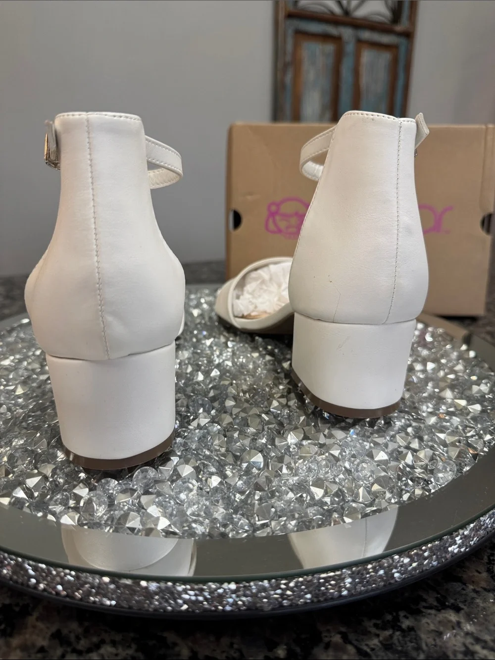 Sugar White Ankle-Strap Block Heel Sandals NEW 7.5